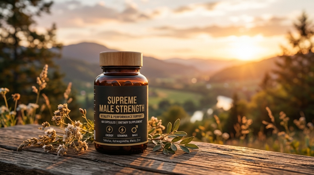 Supreme Male Strength burk i vacker skandinavisk natur vid soluppgång
